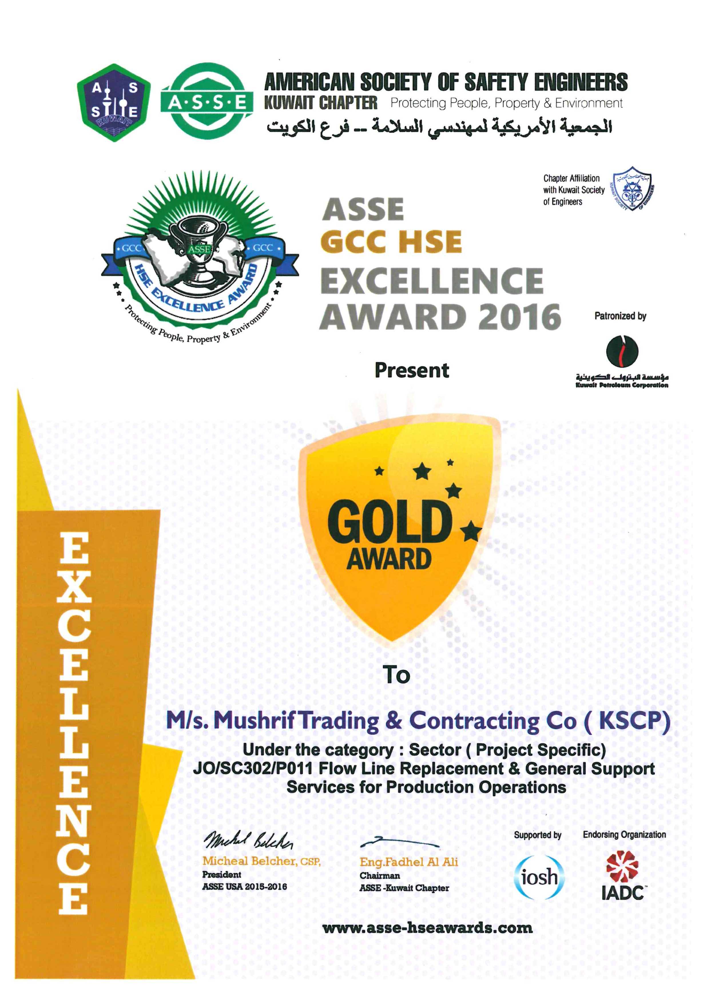 HSE Gold Award 2016